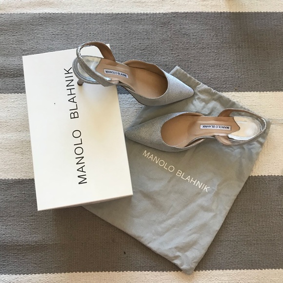 Manolo Blahnik Carolyne Slingback Pumps, Silver - Picture 3 of 8