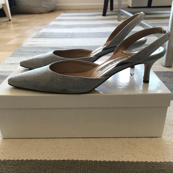 Manolo Blahnik Carolyne Slingback Pumps, Silver - Picture 6 of 8