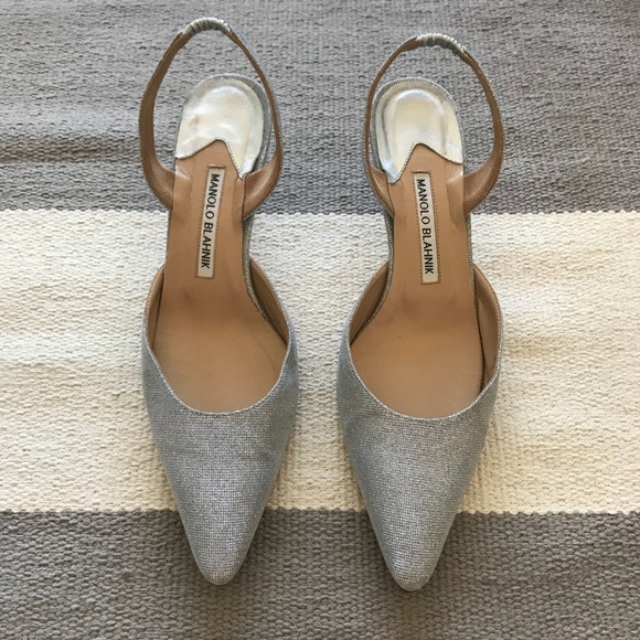 Manolo Blahnik Carolyne Slingback Pumps, Silver - Picture 7 of 8