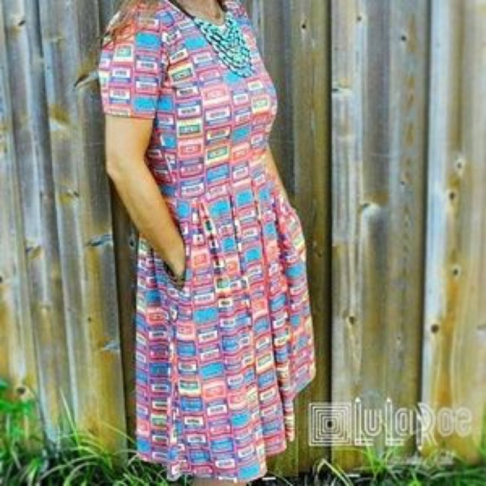 Lularoe Amelia pink cassette tapes dress! XS BNWT