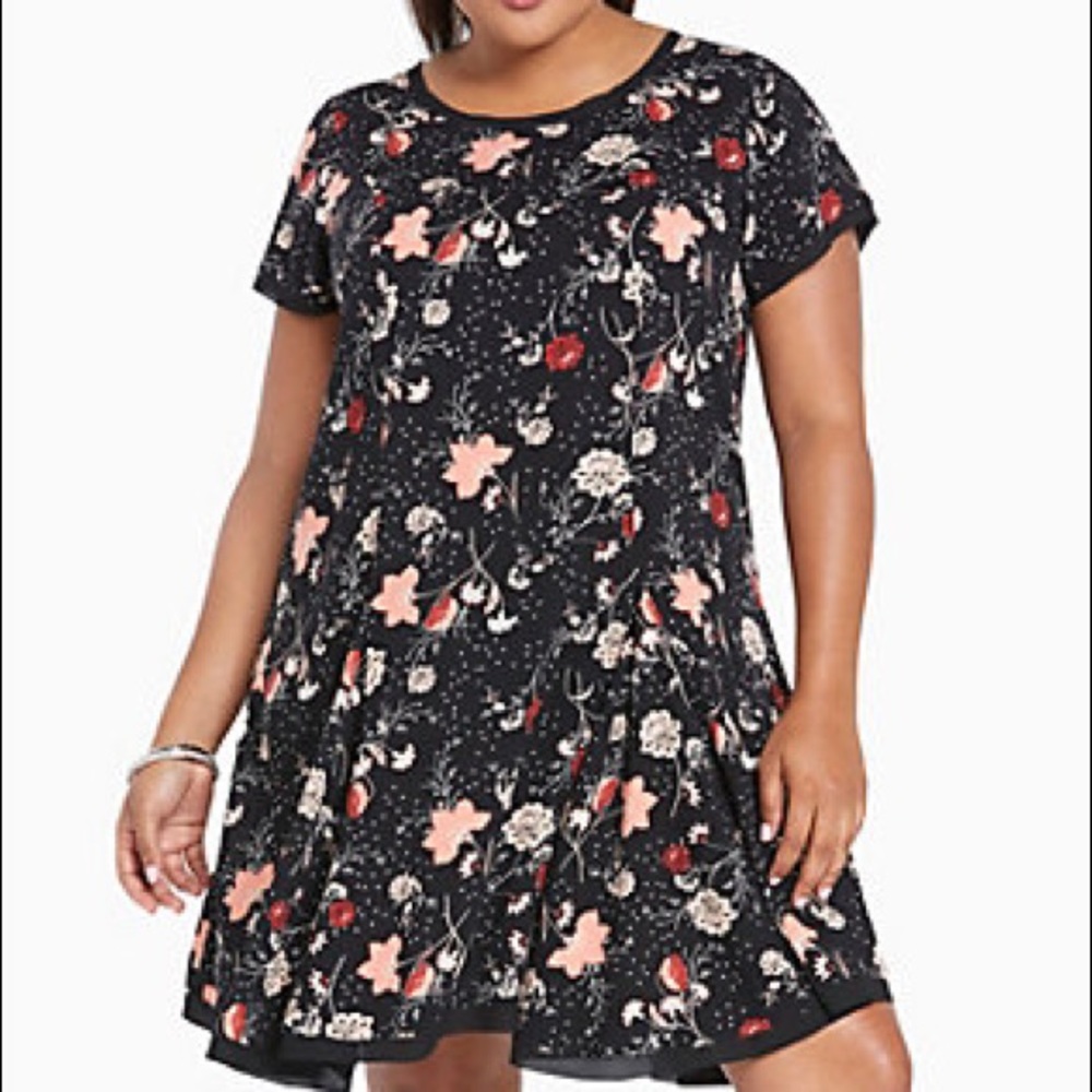Torrid Black Floral Challis Tee Dress 0X