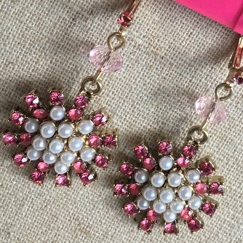 Betsey Johnson Pink Crystals & Pearl Cluster Drop