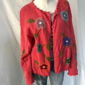 Rey Wear pink and floral sweater. LG 100% cotton