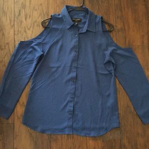 Blue cold shoulder blouse