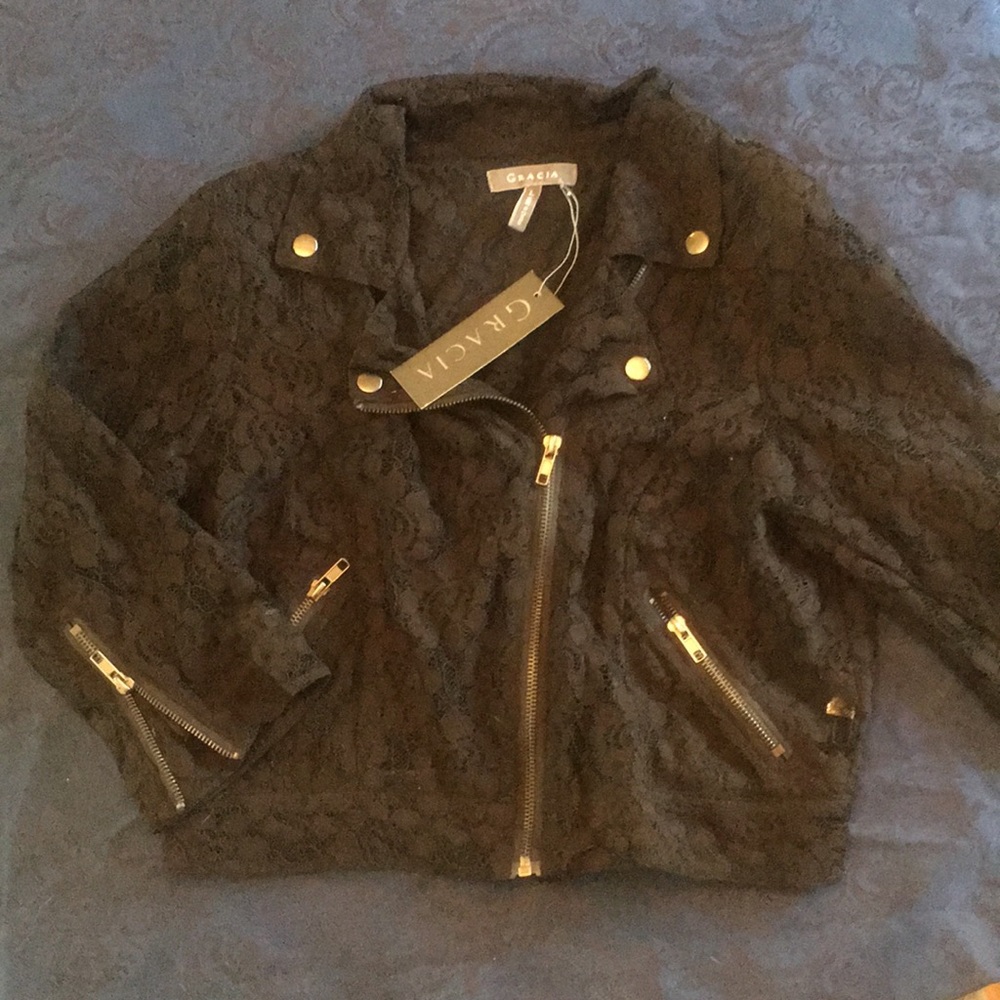 NWT Black lace cropped jacket