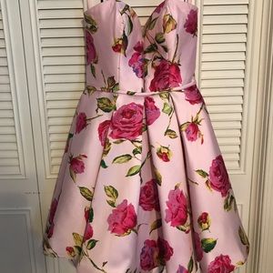 Pink Flower Print Homecoming Dress