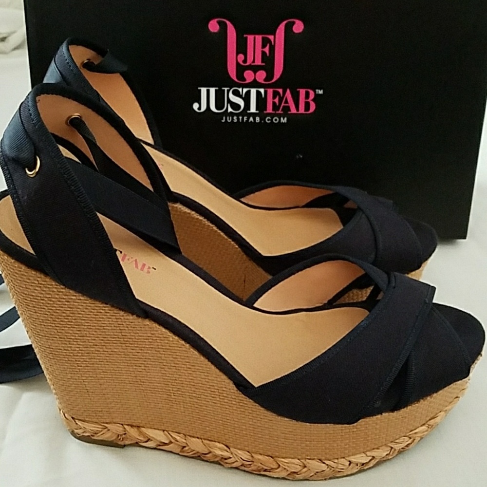 *SOLD* JustFab Navy Crisscross Ankle Tie Wedges
