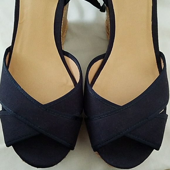 *SOLD* JustFab Navy Crisscross Ankle Tie Wedges - Picture 5 of 6
