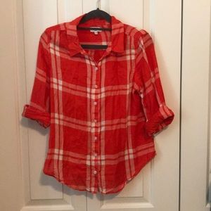 Orange and white plaid lightweight flannel