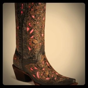 Corral Vintage Pink Inlay Boots Size 8