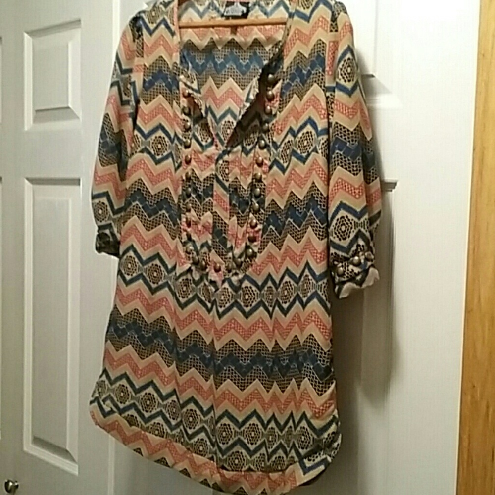 NWOT Red&Blue Chevron Tribal top by Angie