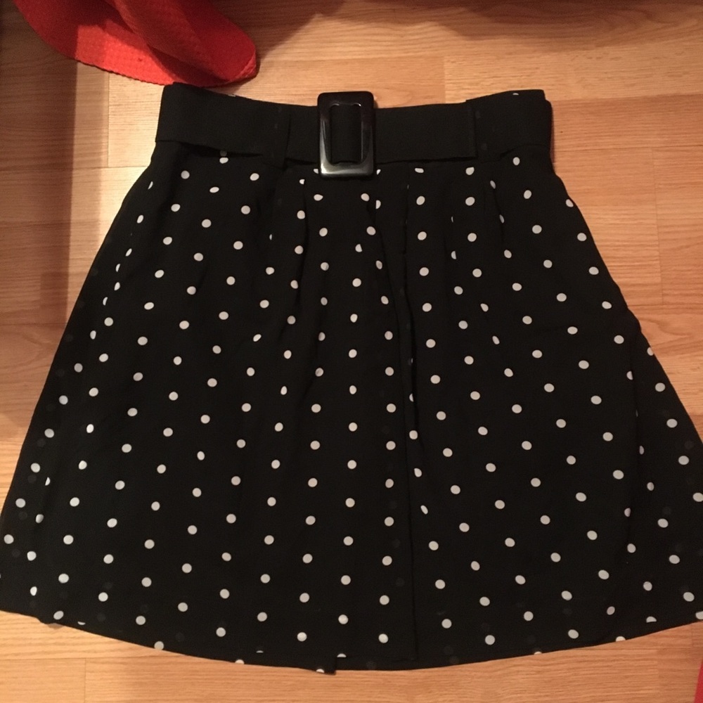 Black and white polka dot skirt with belt