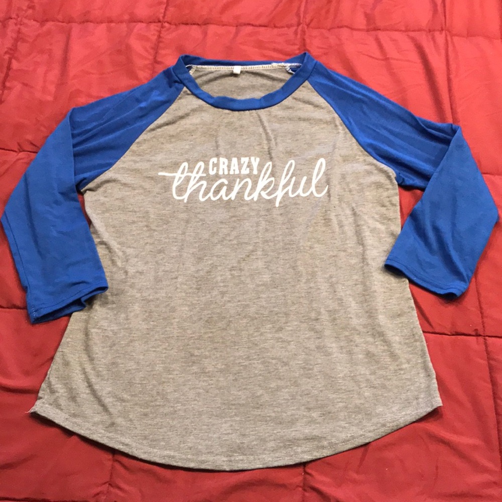 3/$15. 3/4 sleeve thankful baseball tee.