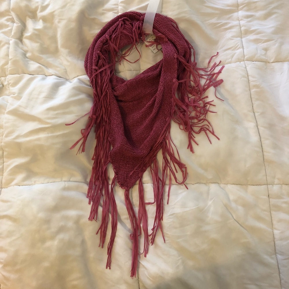 NWT dark red fringe infinity scarf
