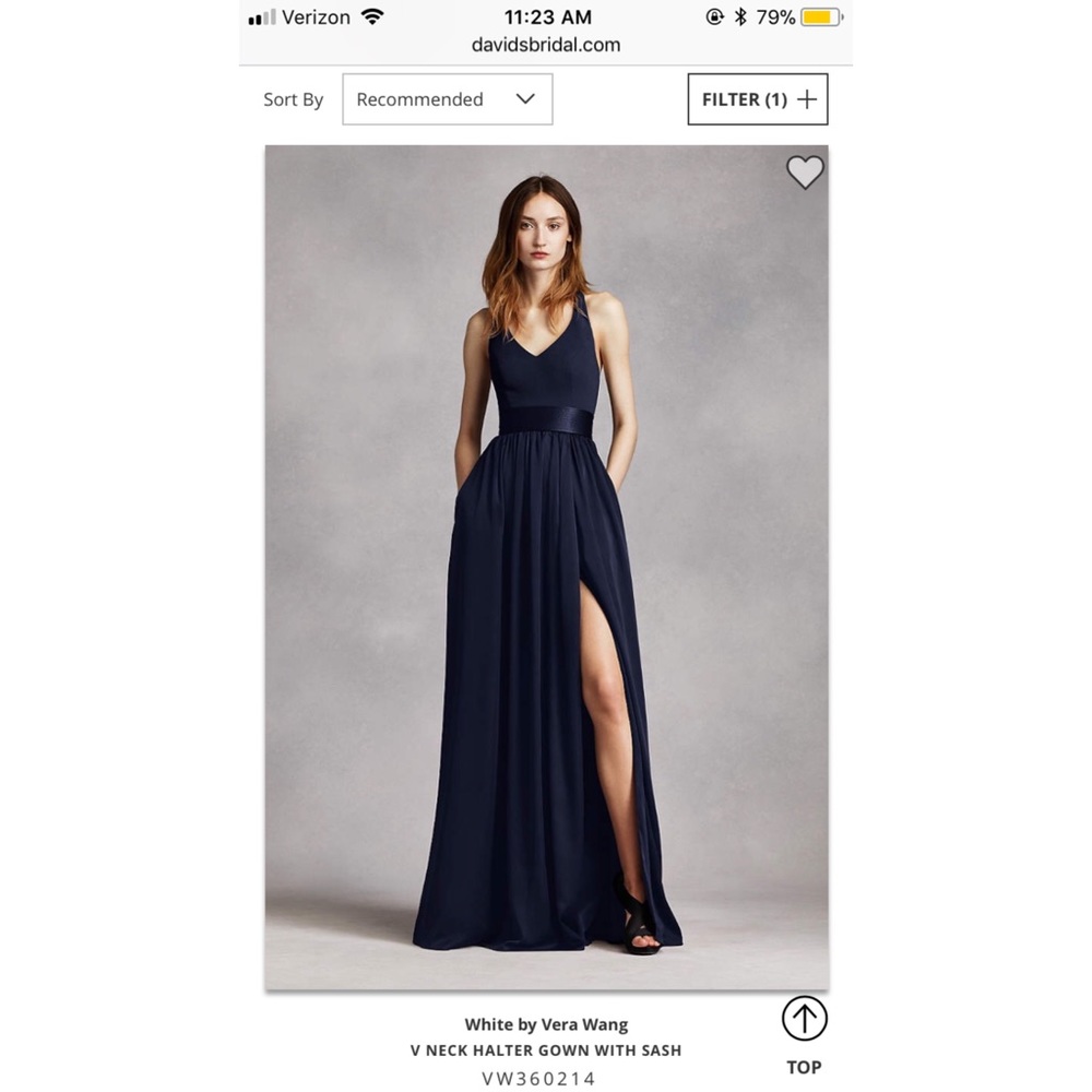 Midnight Vera Wang V Neck HalterTop Gown with Sash
