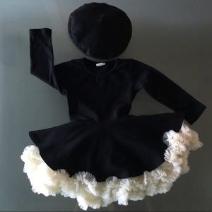 Black dress, tutu, beret hat
