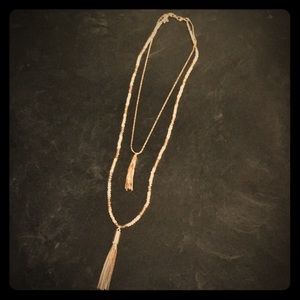 2 layer gold tassel necklace