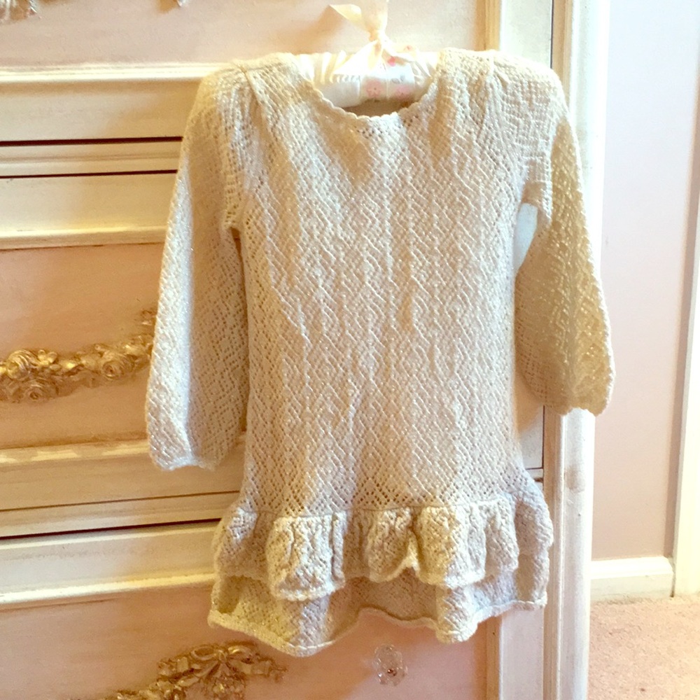 Girls sparkle beige knit dress