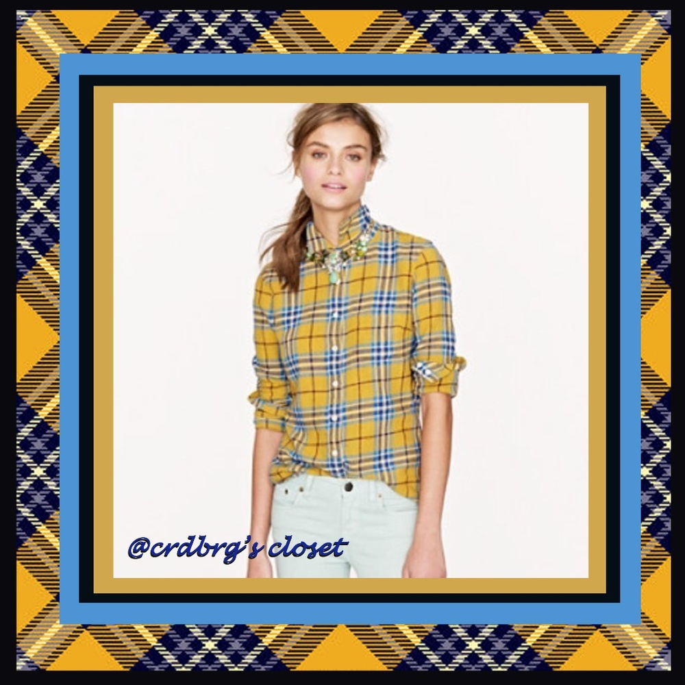 JCrew Maize & Blue Plaid Flannel Shirt