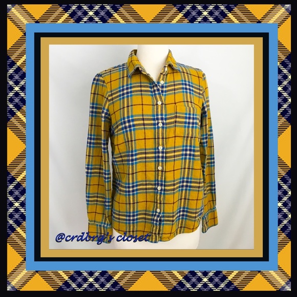 JCrew Maize & Blue Plaid Flannel Shirt - Picture 2 of 4