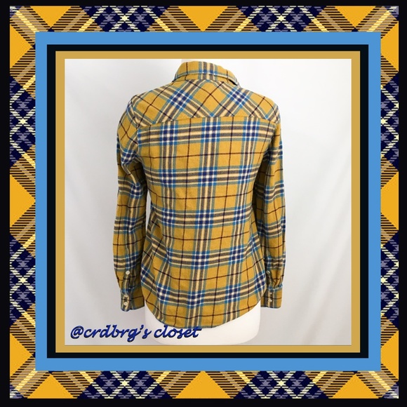 JCrew Maize & Blue Plaid Flannel Shirt - Picture 3 of 4