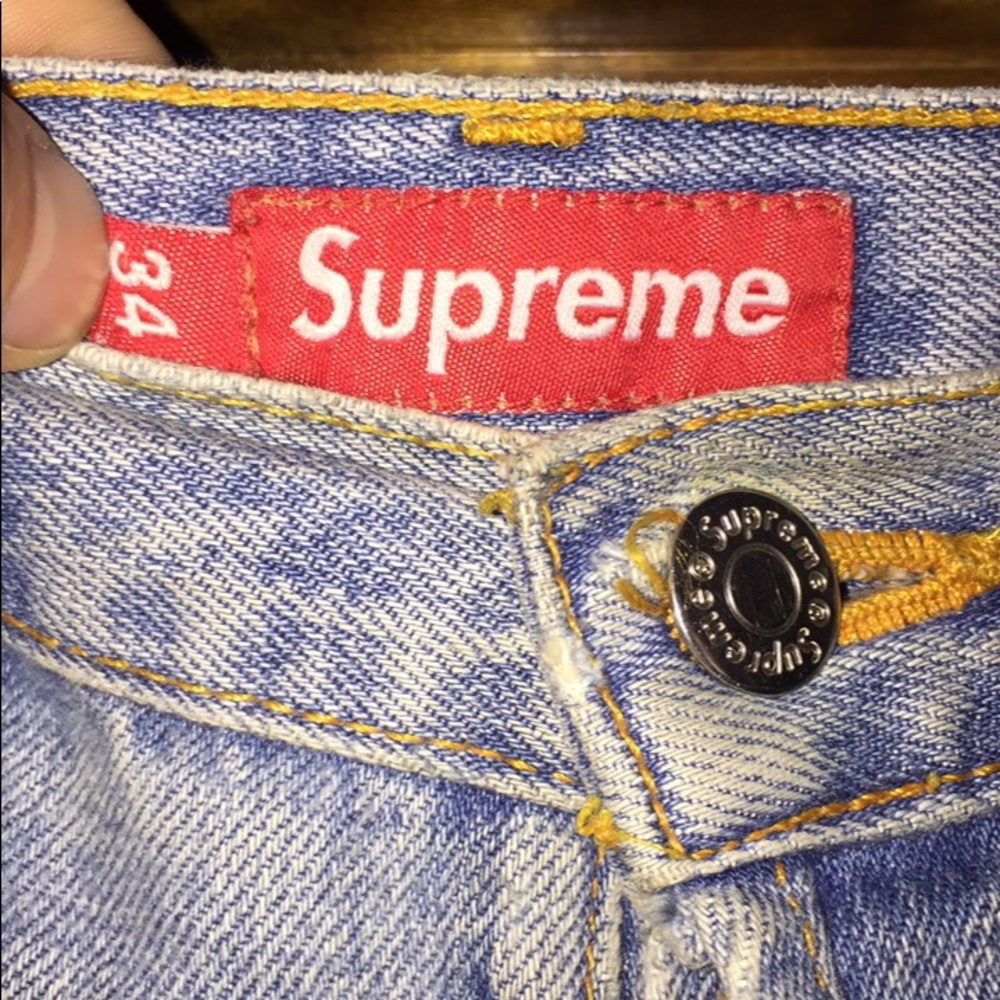 Supreme diy distressed blue jeans