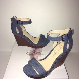 Jessica Simpson Denim Platform Wedges Size 8.