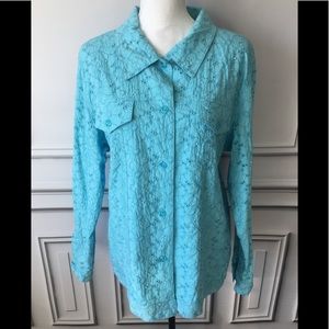 Quacker Factory XL Shirt Blue Eyelet Beaded Top