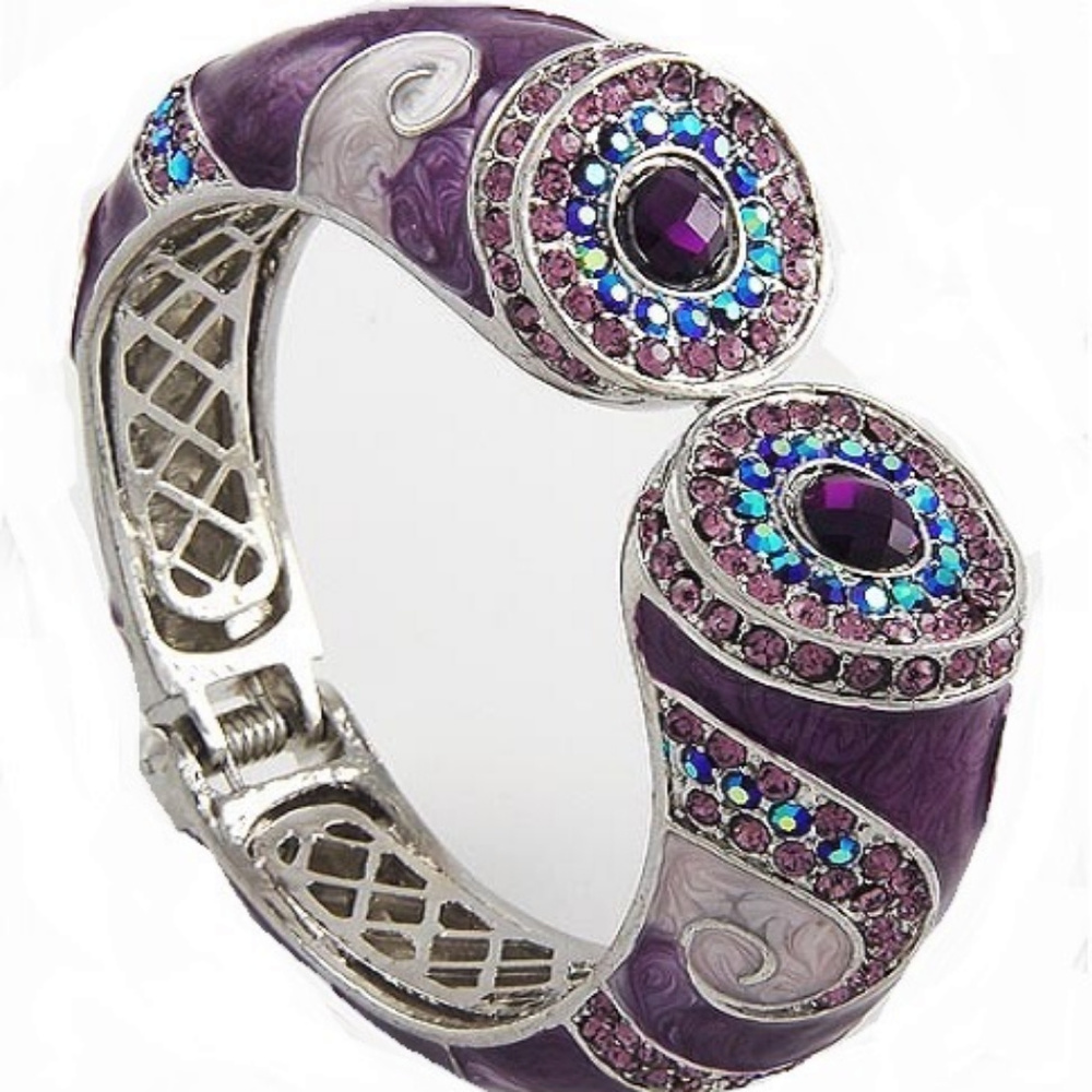 Rhinestones & Purple Enamel Foldover Bracelet