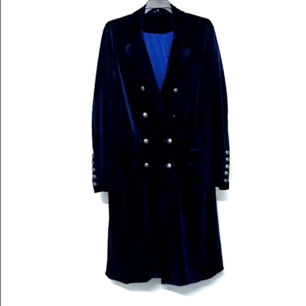 Blue Velvet Duster Trench COAT NEW - Picture 3 of 4