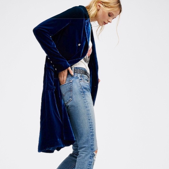 Blue Velvet Duster Trench COAT NEW - Picture 2 of 4