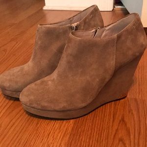 Vince Camuto suede wedge booties w/ gold detailing