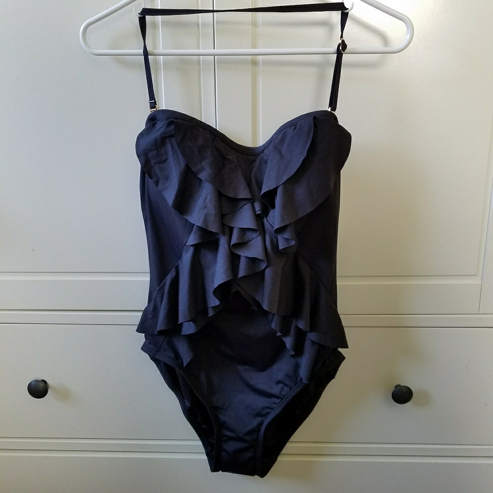 Michael Kors black ruffle one piece swimsuit