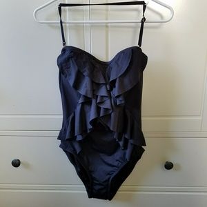 Michael Kors black ruffle one piece swimsuit