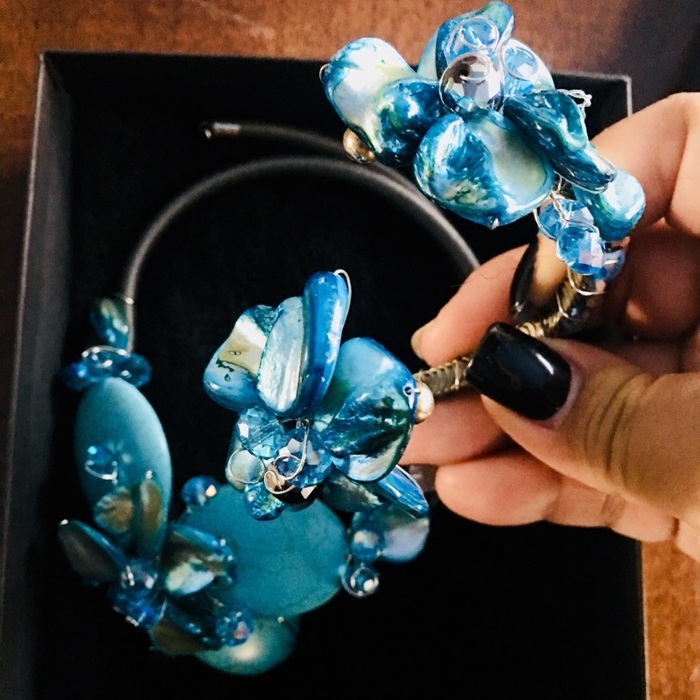 Swarovski Elements Blue Stone Necklace/Brace Set