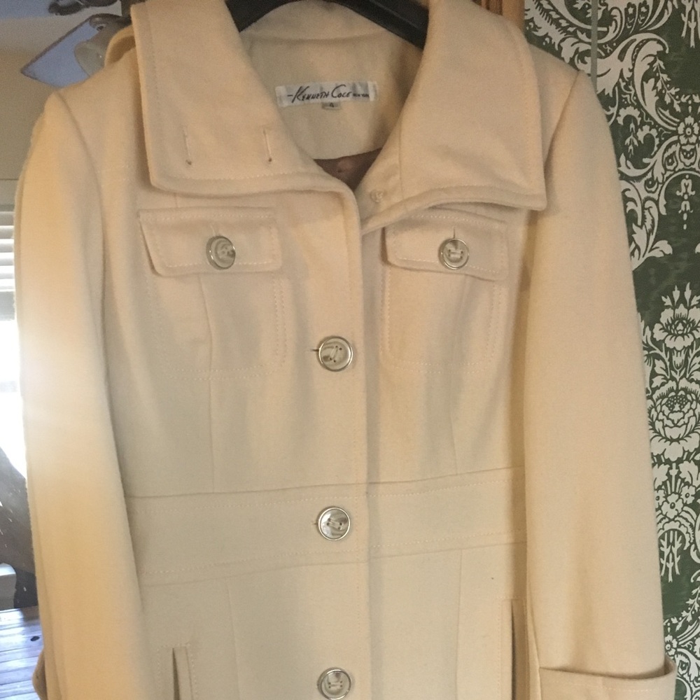Kenneth Cole size 4 Wool Coat Cream / Camel Int