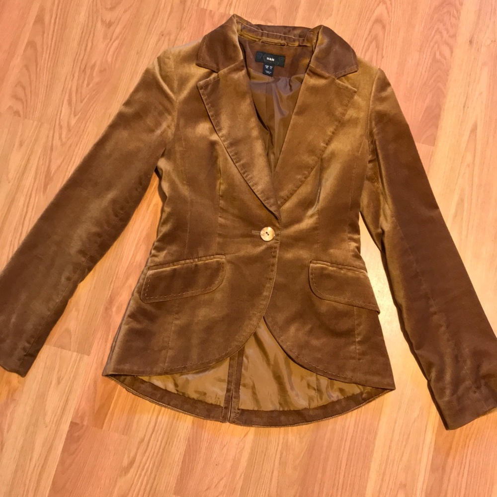 H&M brand dark tan velvet blazer / sport coat sz 4