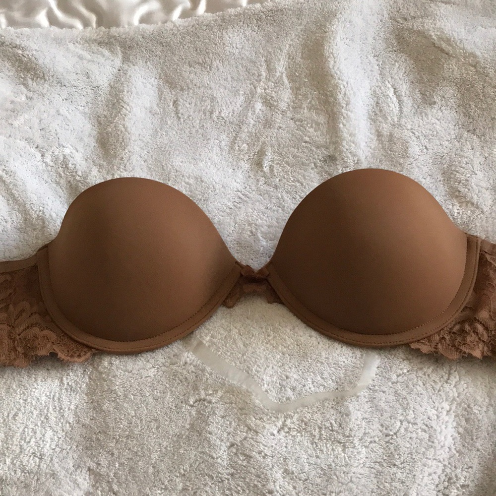 Brown Strapless Bra with clear removable straps