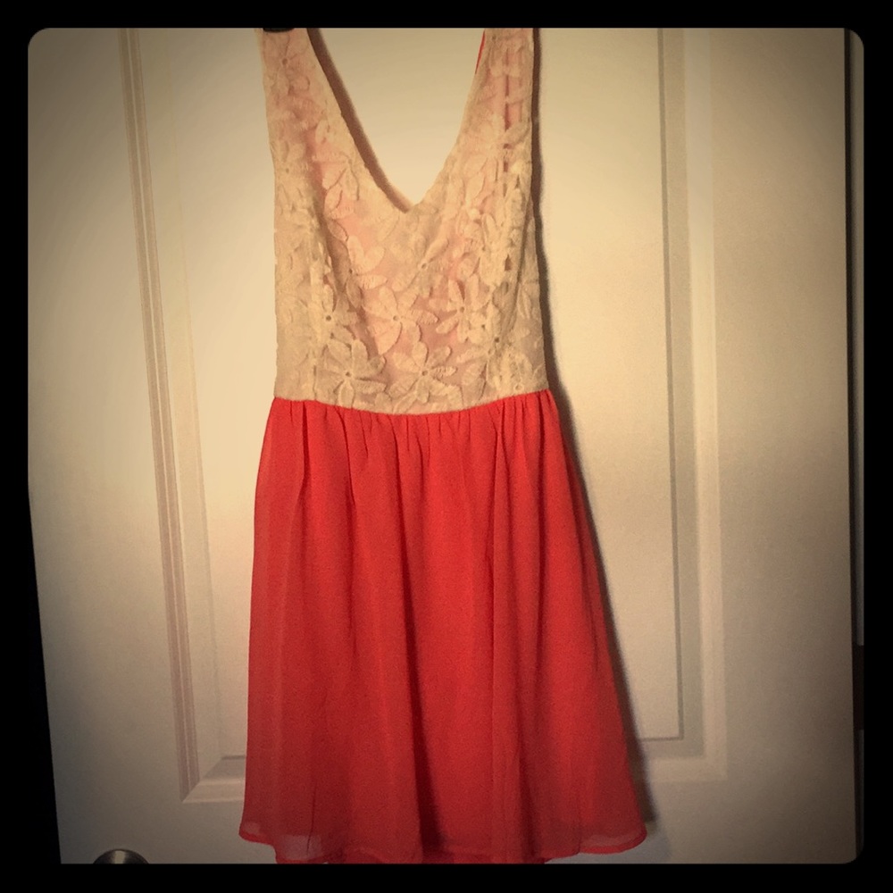 Coral and lace floral dress