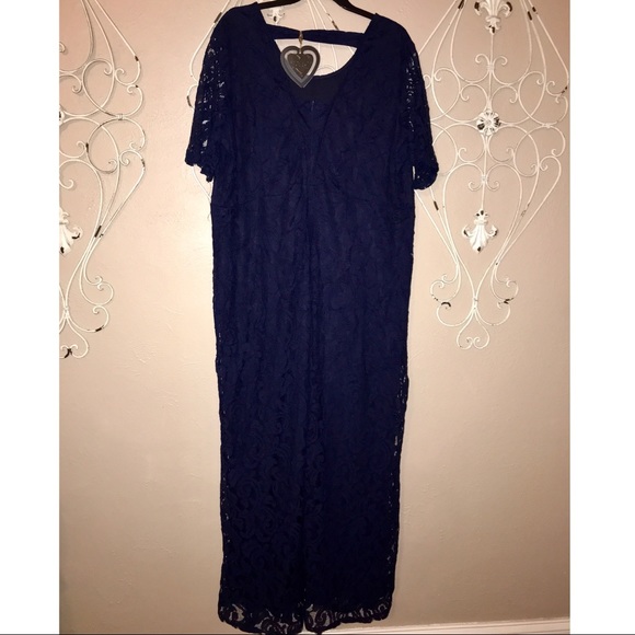 Club L Dresses & Skirts - Floor length, navy blue, lace, short sleeved dress