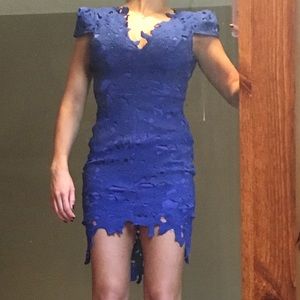 Blue lace cap sleeved dress