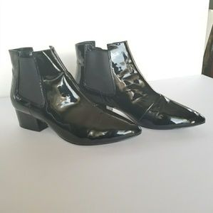 Black patent ankle bootie