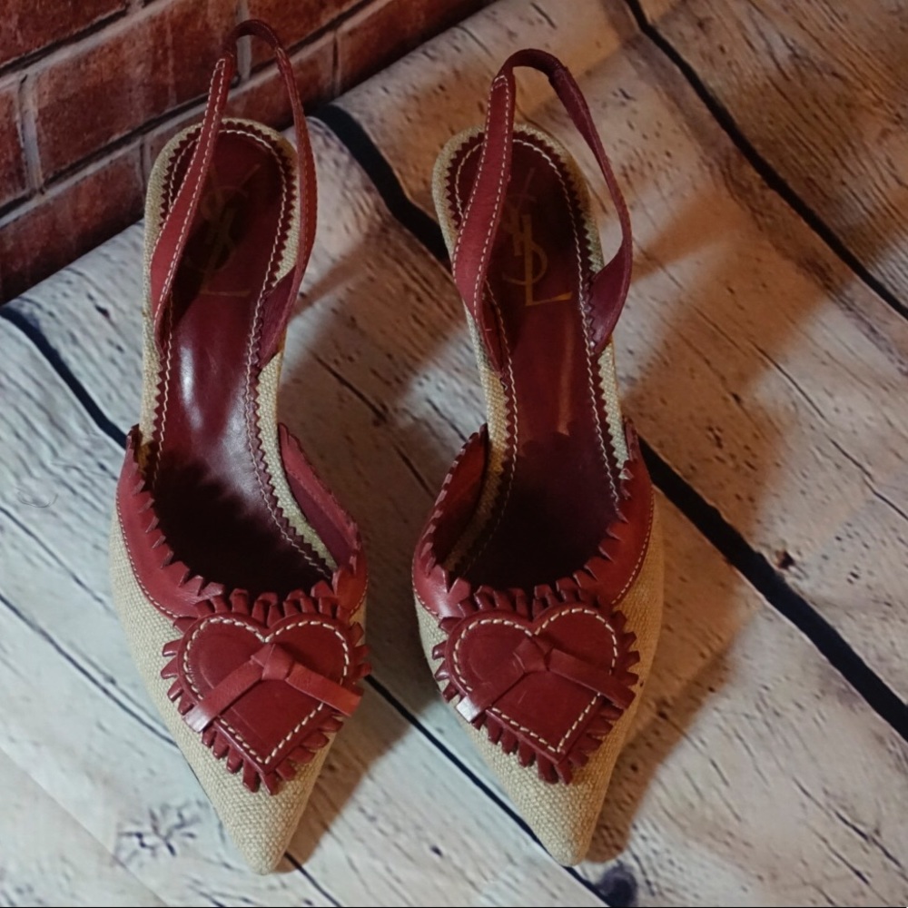 YSL Red Heart leather and canvas heels Sz39