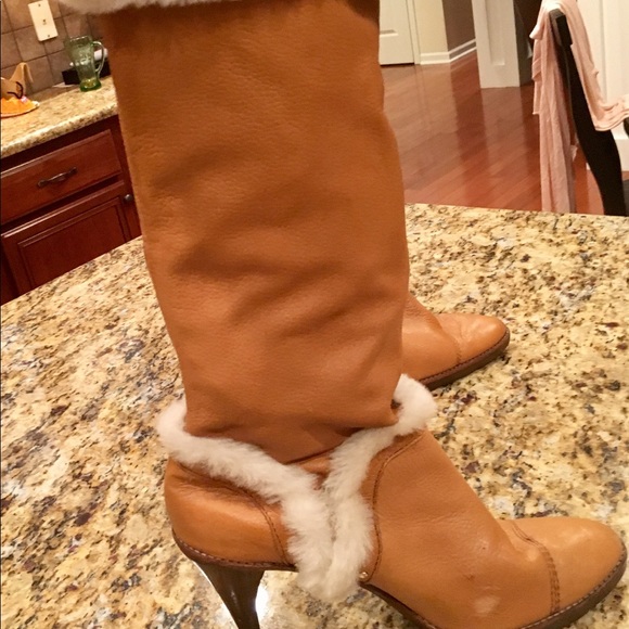 Michael Kors Leather Knee Boots faux fur trim - Picture 2 of 6