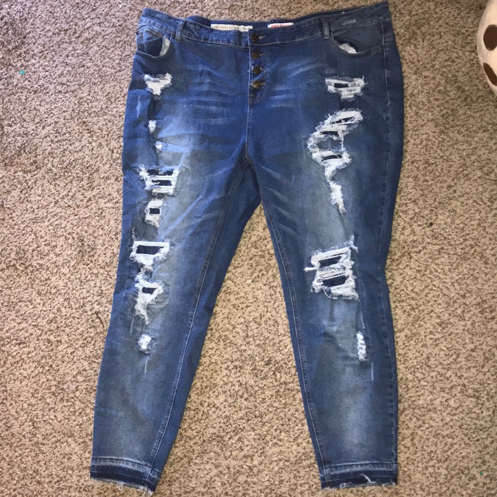 Rue 21 Distressed Patched High Waisted Jeans-PLUS
