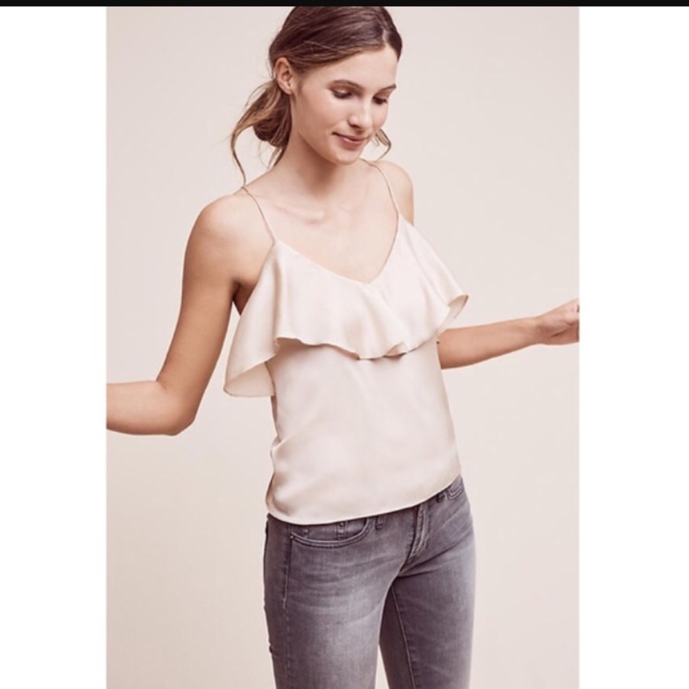 Anthropologie Cream Ruffled Harlyn Top (XL)