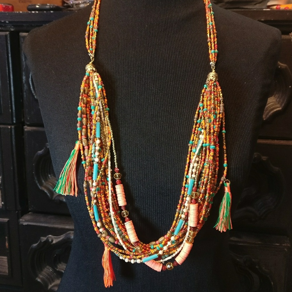 Vibrant Summe Orange Ali Khan Bead Tassel Necklace