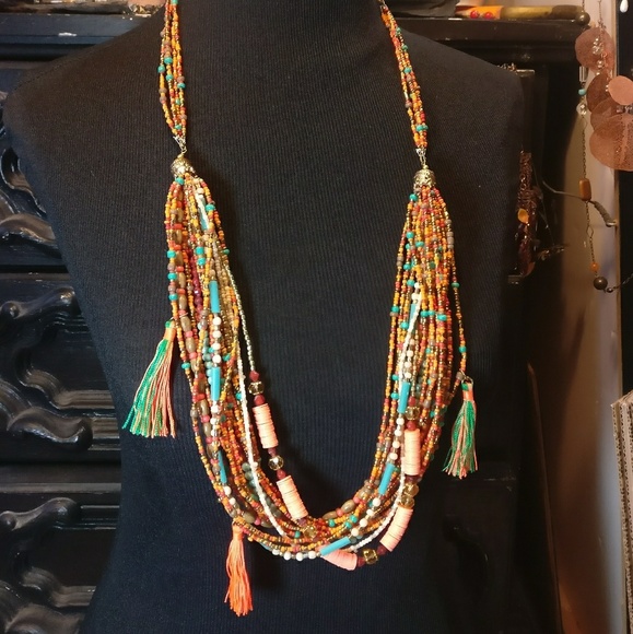 Vibrant Summe Orange Ali Khan Bead Tassel Necklace - Picture 2 of 8