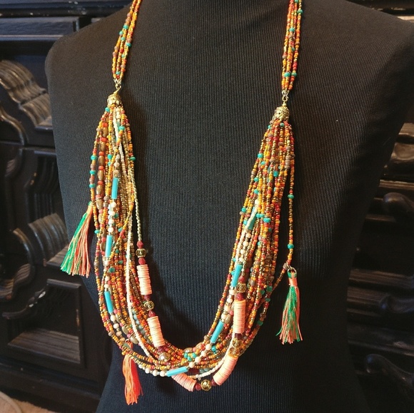 Vibrant Summe Orange Ali Khan Bead Tassel Necklace - Picture 6 of 8