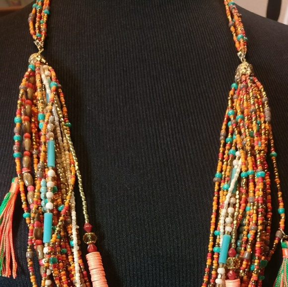 Vibrant Summe Orange Ali Khan Bead Tassel Necklace - Picture 7 of 8